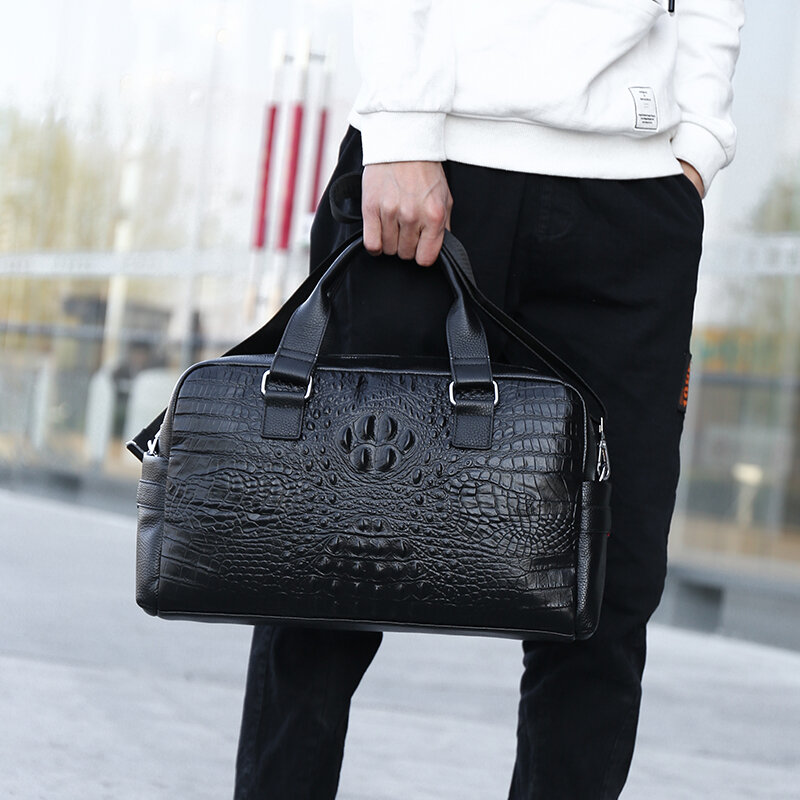YILIAN New men's travel bag leather handbag horizontal business document crocodile print men's bag large capacity computer case