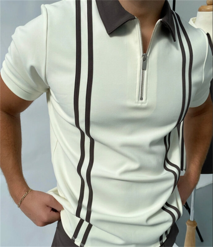 Summer Men's Short -sleeved Chinese Style Printing Fashion Lapel Zipper POLO Shirt