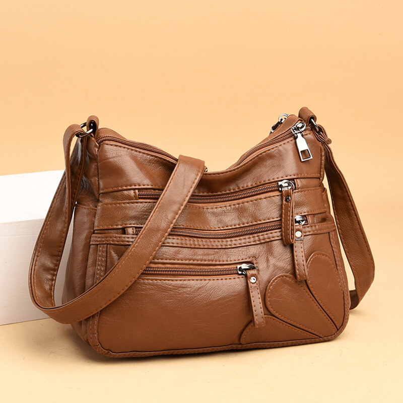 المرأة بولي Leather جلد بلون حقيبة كتف متعدد الطبقات الكلاسيكية حقائب كروسبودي للنساء 2021 موضة جديدة