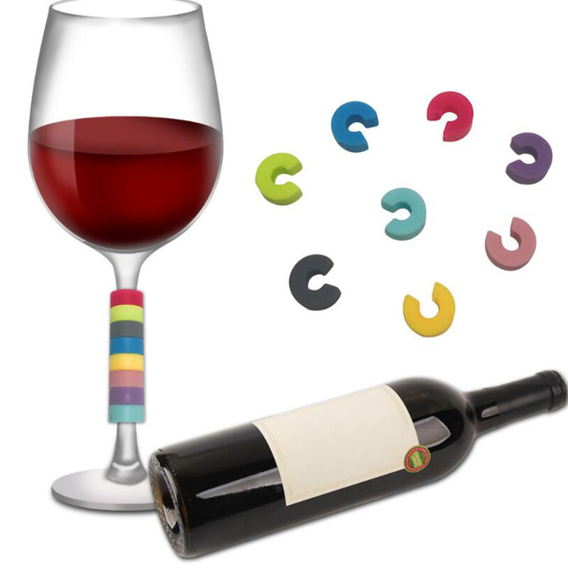 Marca de copa de vino de silicona, marcador de copa de vino en forma de C, recogedor, identificador de copa de beber, etiqueta de signo de copa