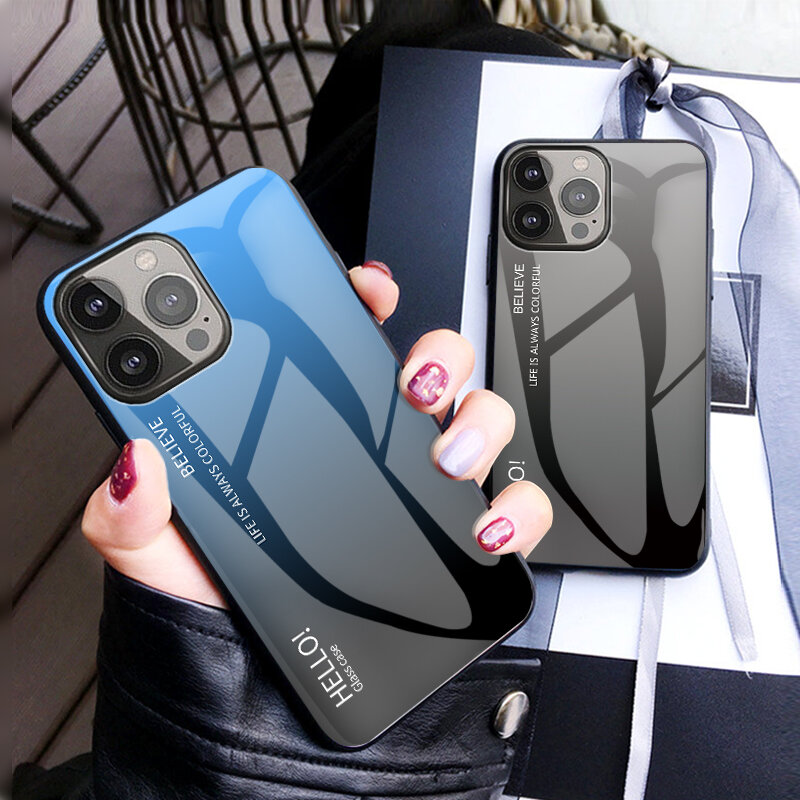 Iphone 13Pro 12 11Pro Max XR XSMAX 8 7 6S Plus SE2020 그라디언트 유리 전화 케이스 Dazzle Color shell 강화 유리 커버