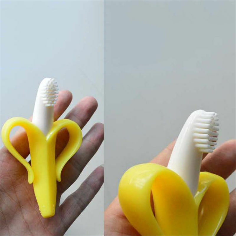 Spazzolino da denti in Silicone per bambini BPA forma di Banana gratuita massaggiagengive sicuro massaggiagengive giocattoli da masticare anello da dentizione regalo per neonati da masticare