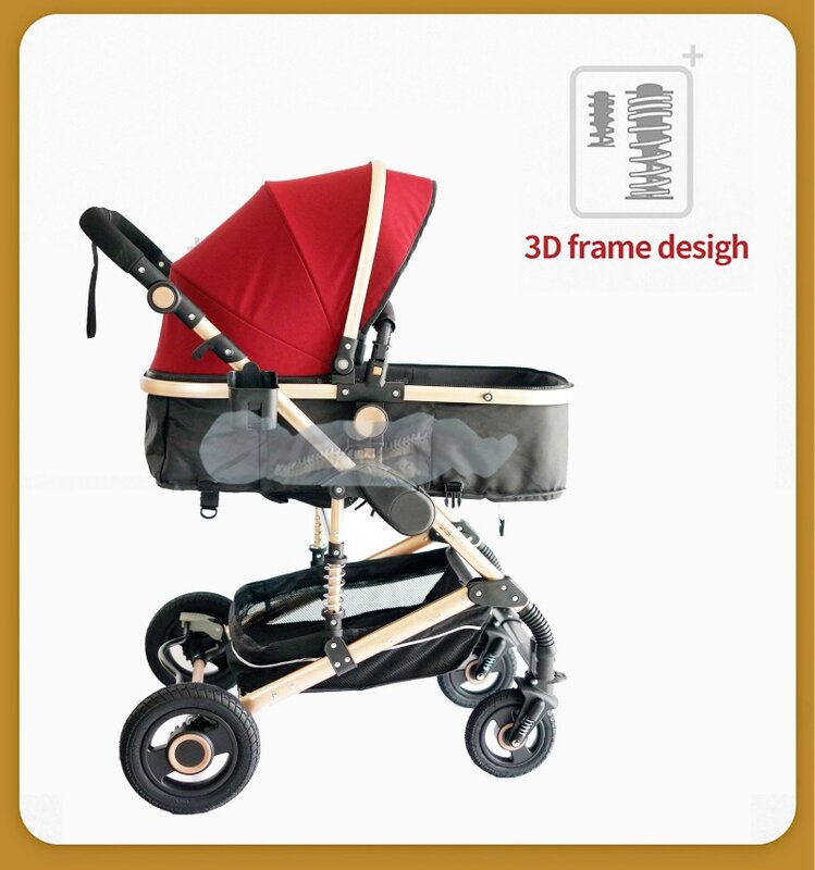 Poussette luxueuse de voyage portable et pliable, 3 en 1, pour bébé, voiture paysagère haute avec cadre en aluminium pour nouveau-né