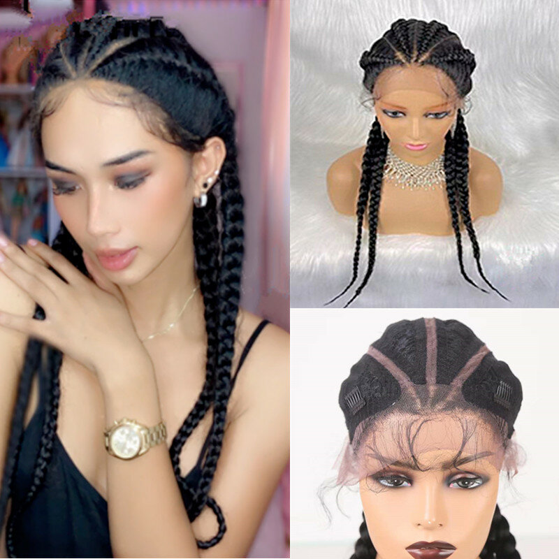 Full lace 32inch Synthetic Lace Front Wigs Women Braided Wigs For Braids  Cornrow Braids Lace Wigs With Baby Hair Long Jumbo Box