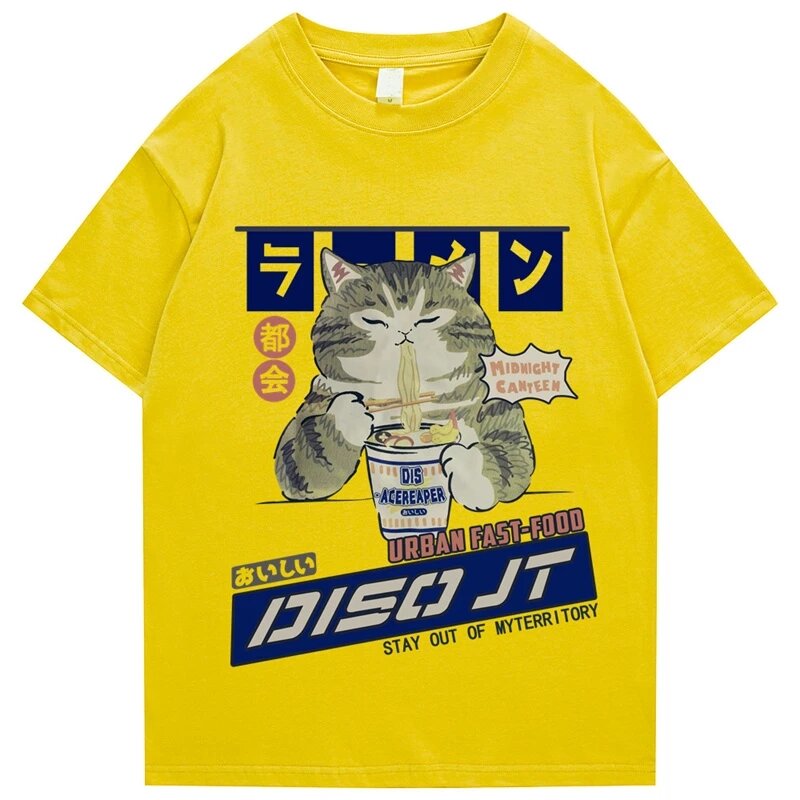 2022, частная Мужская футболка с изображением кошки, женская футболка в стиле хип-хоп, женская летняя футболка с рисунком манги, хлопковая фут...