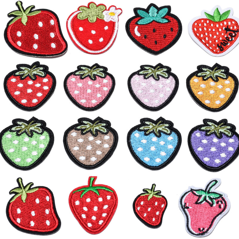 16 sztuk Strawberry Series żelazko na haftowane naszywki na ubrania kapelusz dżinsy naklejki przyszyć łatka do prasowania aplikacja DIY odznaka