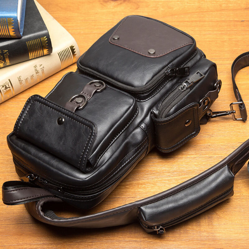 Fashion Crossbody Handbags for Men Sling Chest Bag Pack Casual Leather Shoulder Messenger Bags New