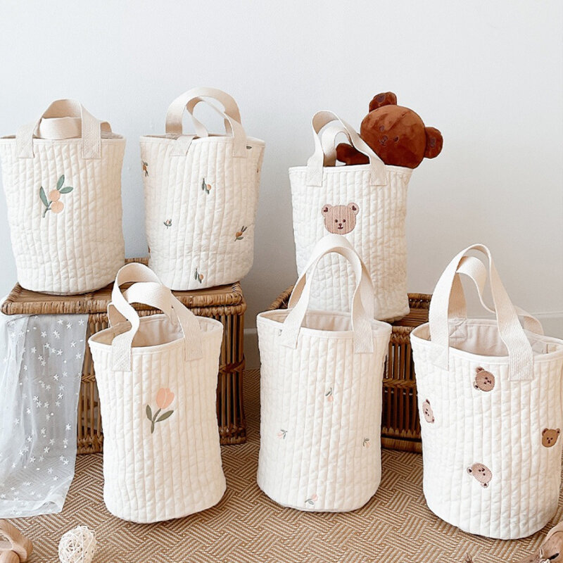 Bolsas apiladoras de pañales bordadas para bebé, organizador de ropa de bebé, carrito de moda, bolsa de algodón, cesta para mamá