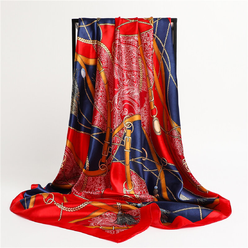 Foulard carré en Satin de soie imprimé pour femmes, châle, Hijab, Bandana, nouveauté 2022