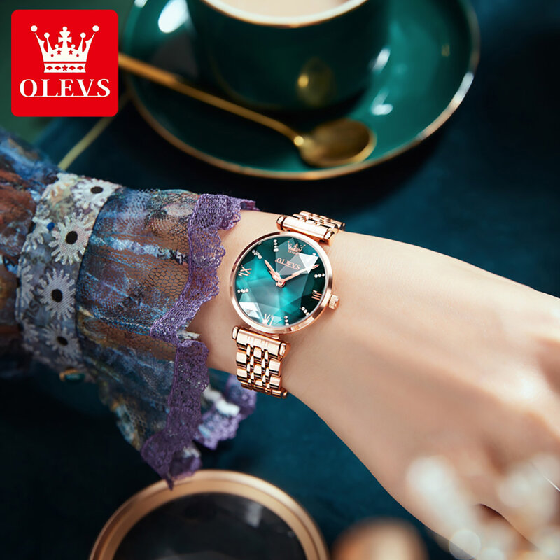 Olevs-女性のためのトレンディな高級クォーツ時計,ステンレス鋼のブレスレット,耐水性