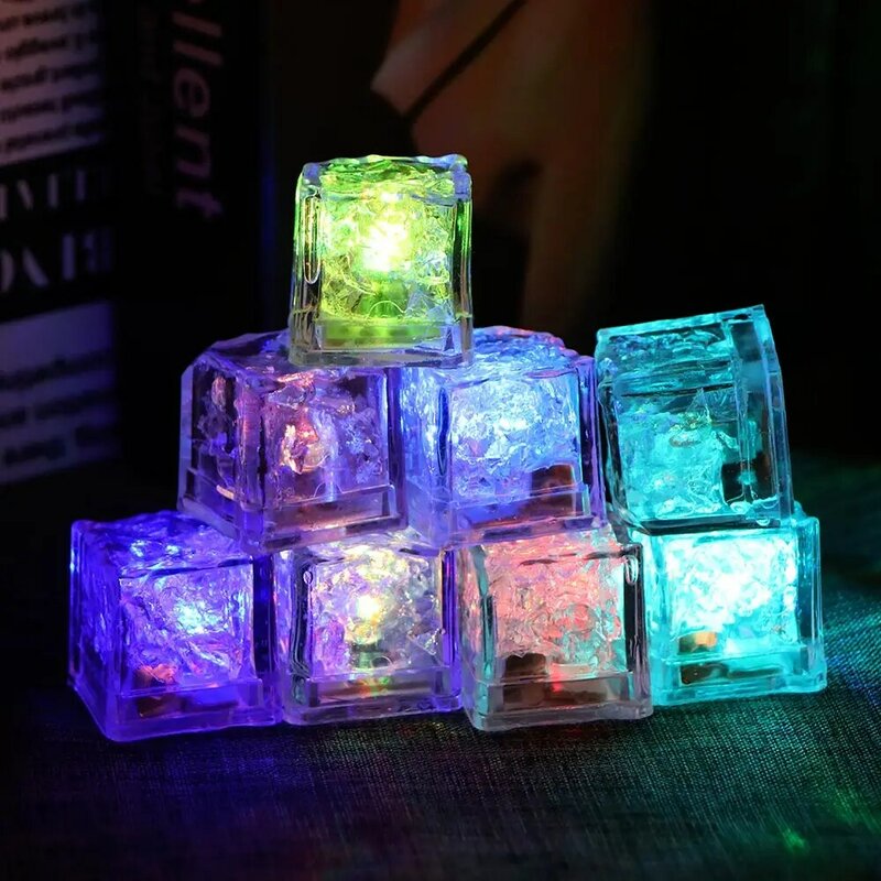 Colorful Glowing Ice Cubes Wine Glass Decoration Led Fluorescent Block Flashing Induction Ice Lamp For Bar Wedding Party