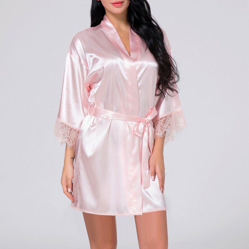Women Lingerie Satin Robes Sexy Intimate Lace Nightdress Nightwear Sleepwear Night Gown Erotic Underwear Bathrobe Pajamas