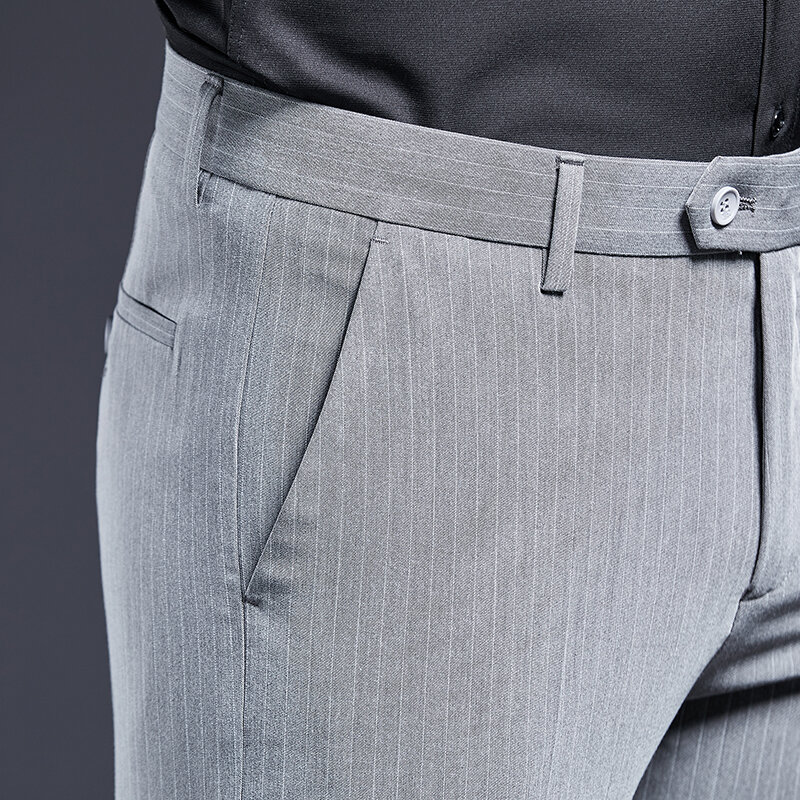 Брюки мужские деловые повседневные, прямые штаны для мужчин среднего возраста, в Вертикальную Полоску, без глажки, весна 2022