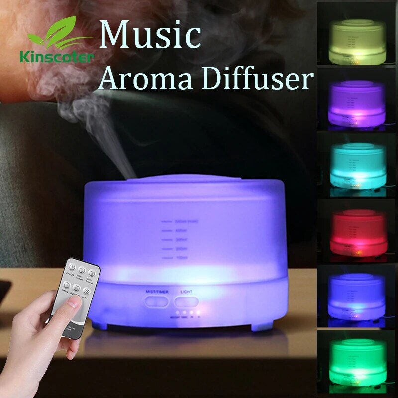 Kinscoter 500Ml Penyebar Aroma Minyak Esensial Pelembap Udara Aromaterapi Difusor dengan Speaker Musik Terhubung Ke Ponsel