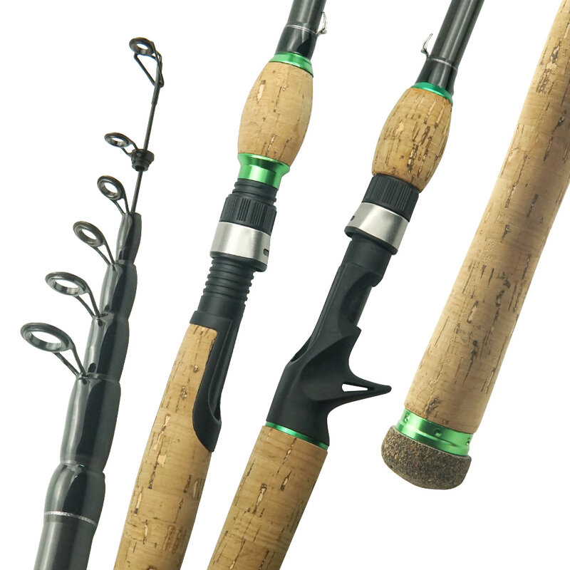 Casting Spinning Fishing Rod 1.8M/2.1M/2.4M Siêu Ánh Sáng Sợi Carbon Kính Thiên Văn Que Cực Với nút Chai Xử Lý Câu Cá Rod Cho Bass