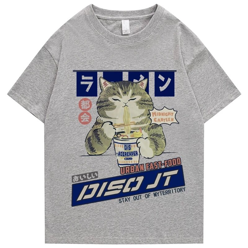 2022 Privatizer Cat Man T Shirt Hip Hop Street Style Harajuku T Shirt Plus Size Verão Manga Curta T Shirt Algodão Solto T Shirt