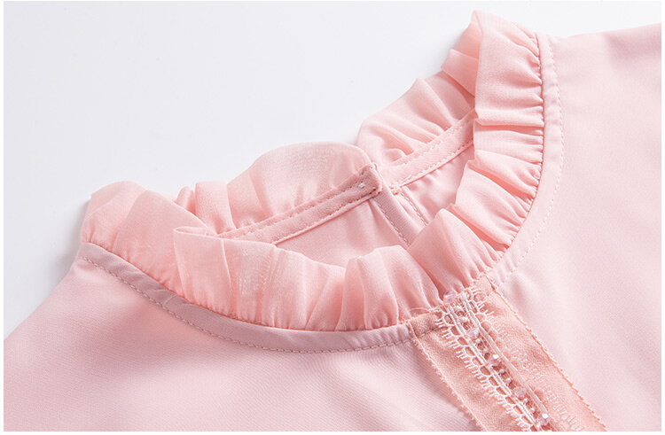 2022 colletto alla coreana Top camicia rosa primavera donna maniche lunghe nuova camicetta allentata in Chiffon camicetta Vintage Blusas Mujer De Moda 983i