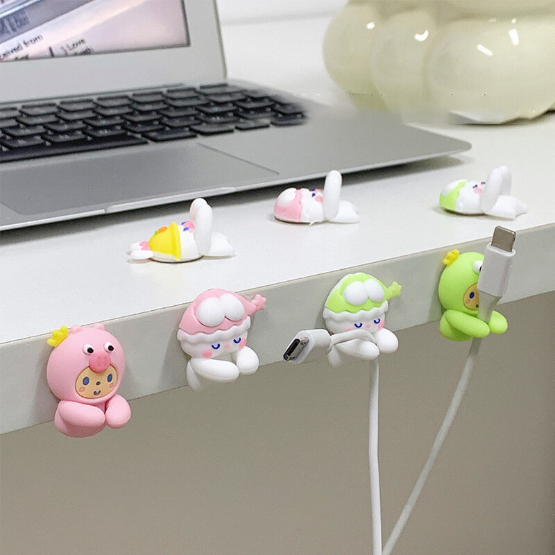 Kawaii Cartoon Cable Organizer, Cabide bonito, Enrolador de cabo, Fone de ouvido, Linha de dados USB, Suporte do cabo, Casa, Escritório, Desk Organizer, 2Pcs