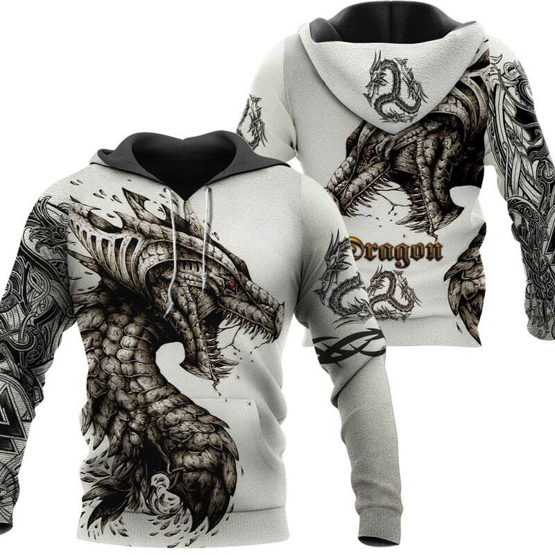 2022 czarno-biały tatuaż smok drukowanie 3D męska bluza z kapturem unisex streetwear sweter z zamkiem błyskawicznym casualowa kurtka sportowa