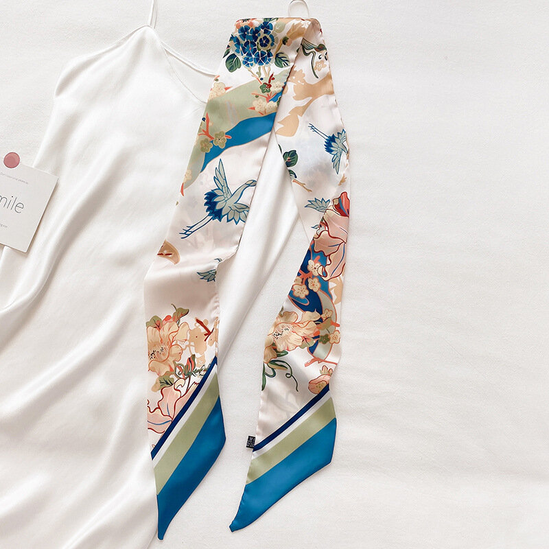Женский шейный платок с цветочным принтом, 10*140 см