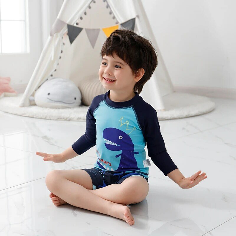 Baju Renang Anak-anak 2-13 Tahun 2022 Set 3 Bagian Baru dengan Topi Tabir Surya Kolam Renang Pantai Perlindungan UV Baju Renang Bayi Dinosaurus