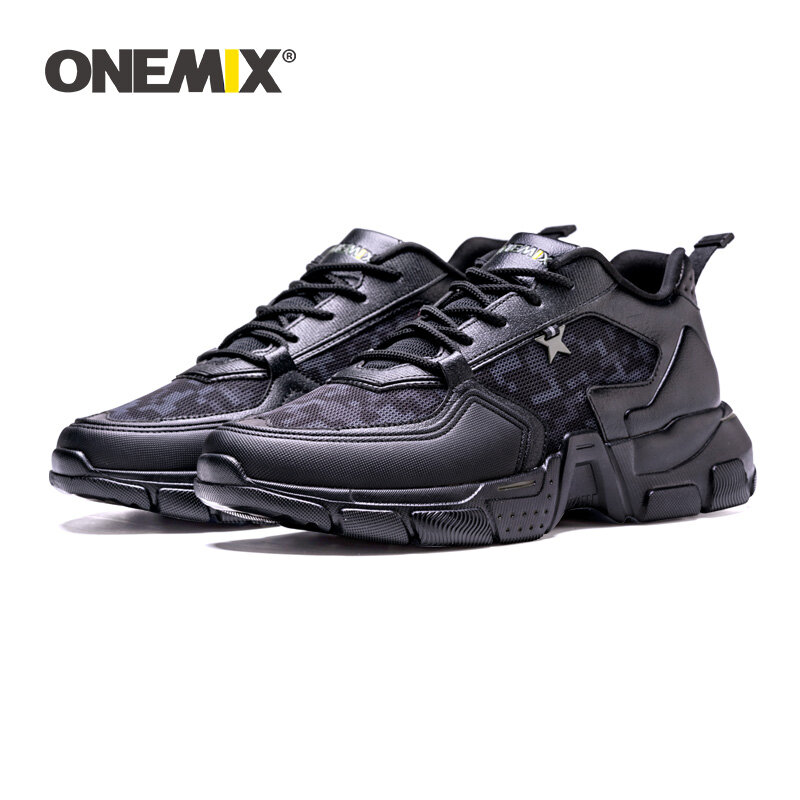 ONEMIX Neue Stil Männer Laufschuhe Ourdoor Jogging Trekking Turnschuhe Dicken Leder Sportschuhe Männer Military Stiefel Arbeit Schuhe