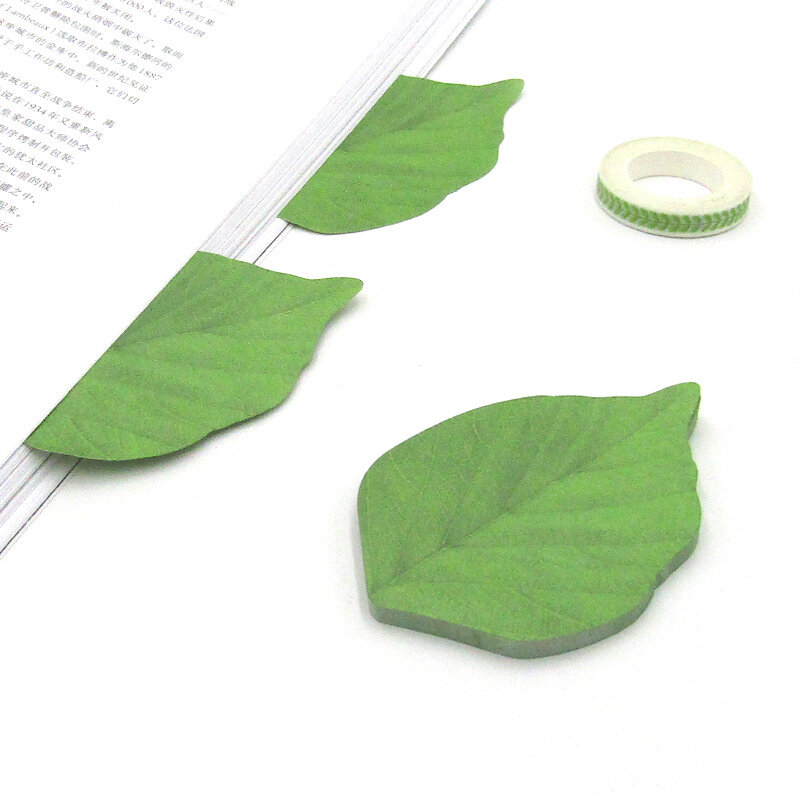 50枚かわいい緑の葉メモ帳シンプルな学生付箋紙カワイイ文房具学校事務用品