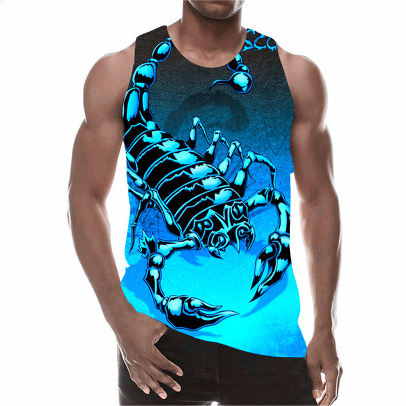 남성용 스콜피온 패션 3D 탱크 민소매 여름 스트리트 스타일 상의, 3D 동물 프린트, 느슨한 캐주얼 남성 조끼, 빅 사이즈 6XL