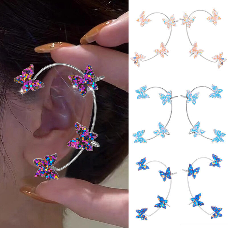 Korean Style Butterfly Ear Clips Without Piercing For Women Sparkling Zircon Ear Cuff Clip Earrings Wedding Party Jewelry Gifts