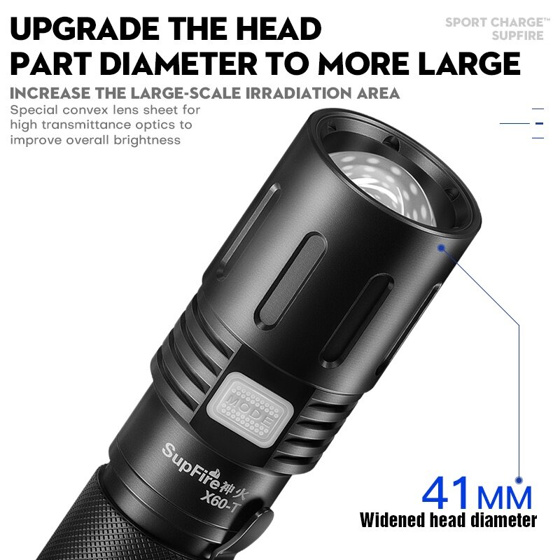 SupFire – lampe de poche puissante X60-T, 36W, XHP90, avec fonction Zoom, Power Bank, lanterne pour Camping et pêche, torche Ultra lumineuse