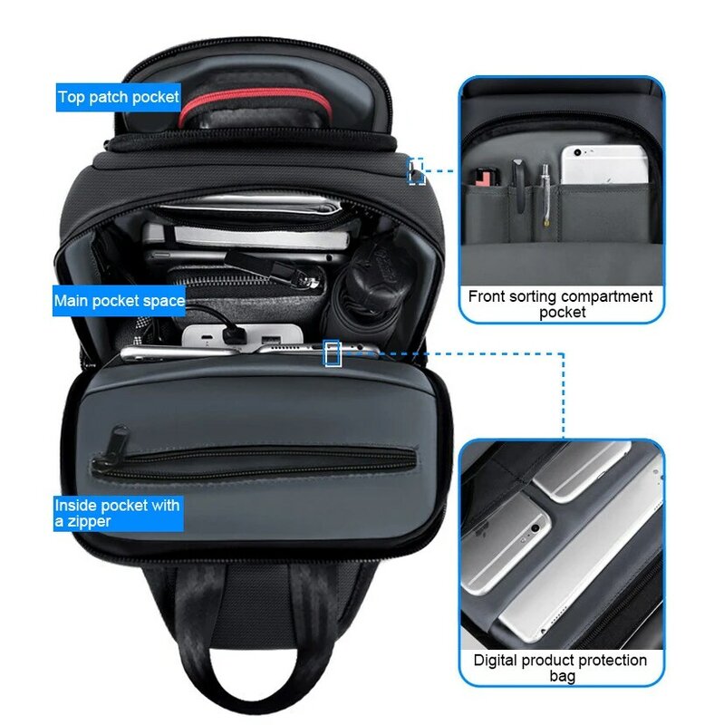 الرجال متعددة الوظائف USB حقيبة كتف مقاوم للماء الأعمال أكياس الصدر في الهواء الطلق حقيبة سفر عادية Crossbody حزمة للذكور الإناث النساء