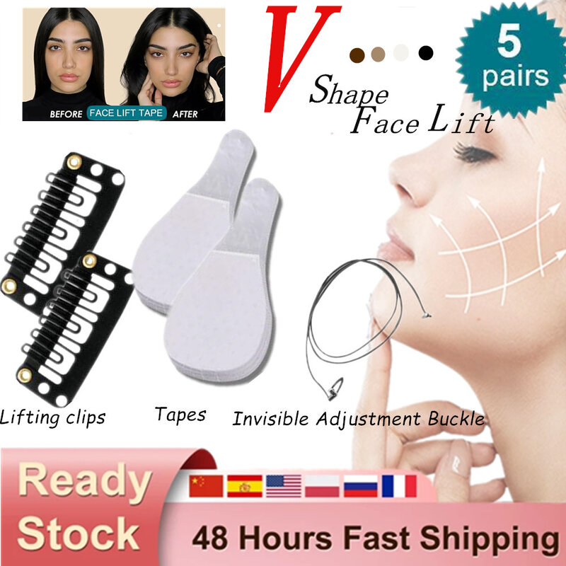 5 pares de fita adesiva invisível feminina, anti-rugas, emagrecimento queixo em forma de v, adesivos de levantamento de linha, fita de elevação de rosto, ferramentas de cuidados com a pele