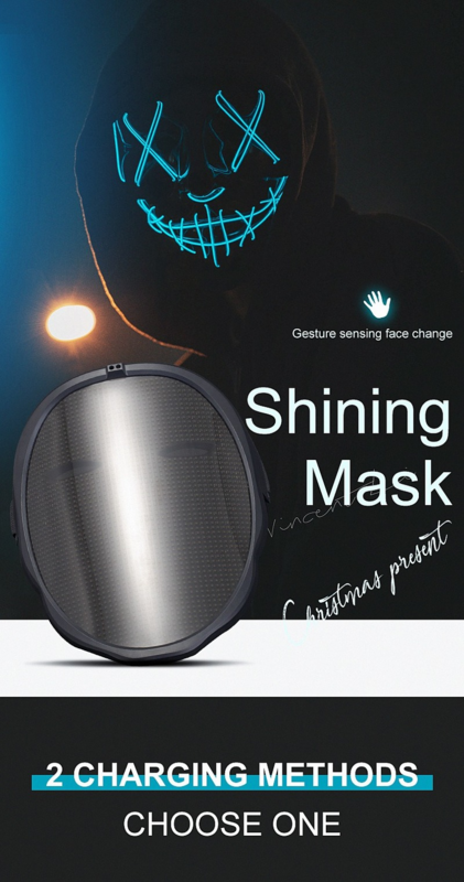 2022 novo design diy máscara led pode controle app super-longa espera máscara de halloween clubes de dança máscara personalizada led máscara de halloween