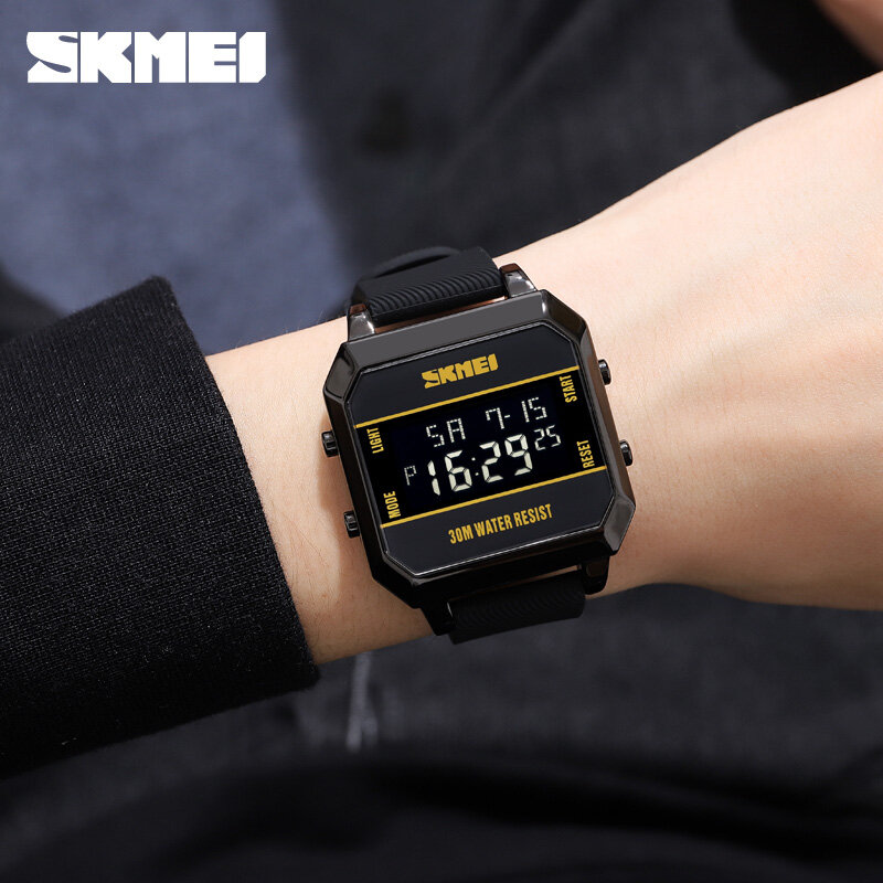 SKMEI الفاخرة الرياضة ساعة رقمية رجل موضة تصميم ساعات رجالية كرونوغراف العد التنازلي ساعة إلكترونية مقاوم للماء ساعة اليد