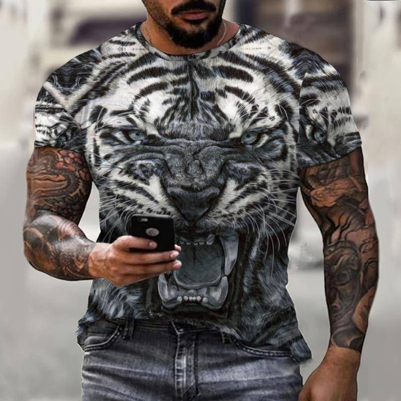 ฤดูร้อนใหม่ผู้ชาย Deep Forest King เสื้อยืด. เสื้อยืดผู้ชาย3D ชาย Lion King Casual 0ขนาดใหญ่ด้านบนทุ่งหญ้าแขนสั้น