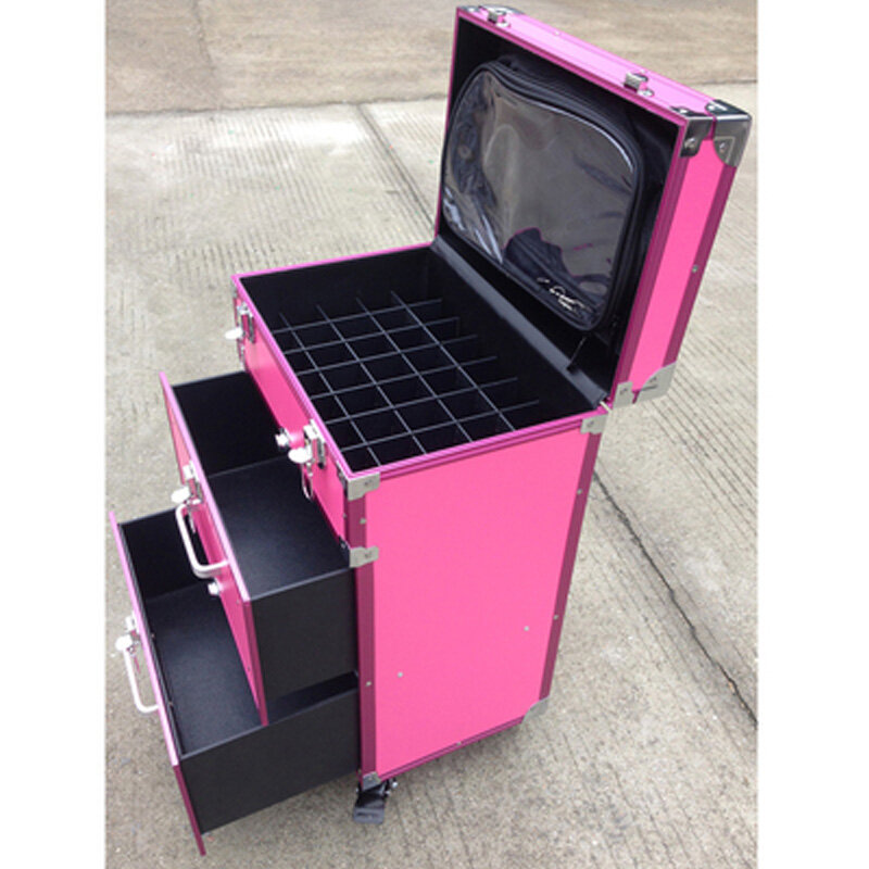 Women Cute pink Trolley Cosmetic case Rolling Luggage,Men Domineering black Nails Makeup Toolbox,Beauty Tattoo Trolley Suitcases