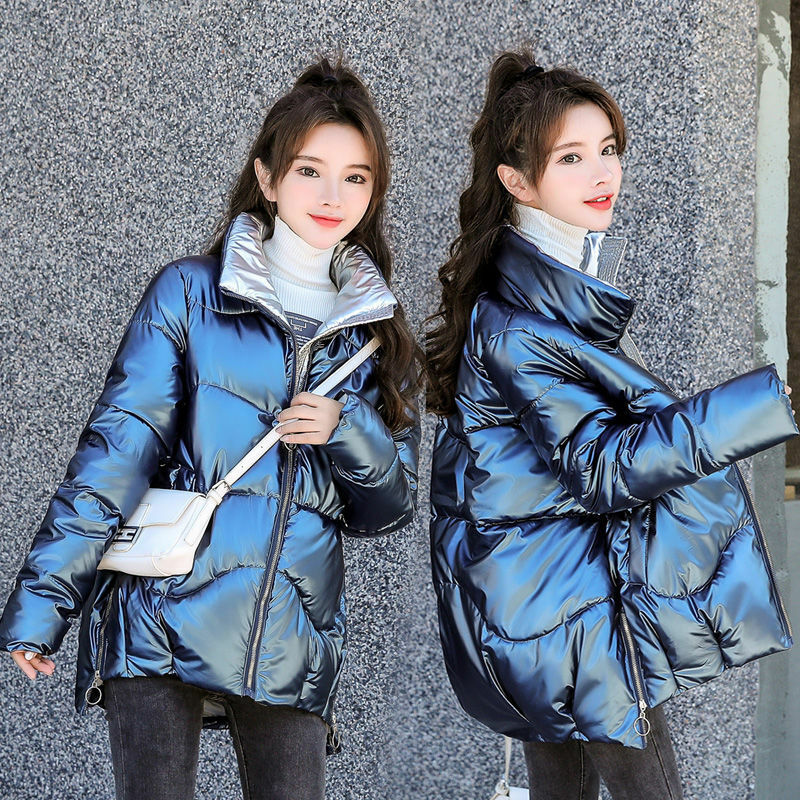 Inverno coreano feminino jaqueta para baixo camada brilhante lavar livre curto solto jaqueta de algodão 2022 novo engrossado para baixo quente jaqueta feminina