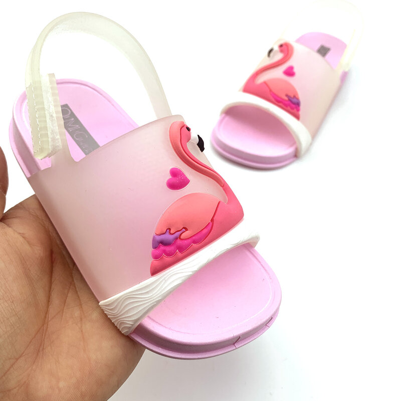 Lançamento sandálias infantil para meninas e meninos, sandália de praia para bebês com flamingo em pvc