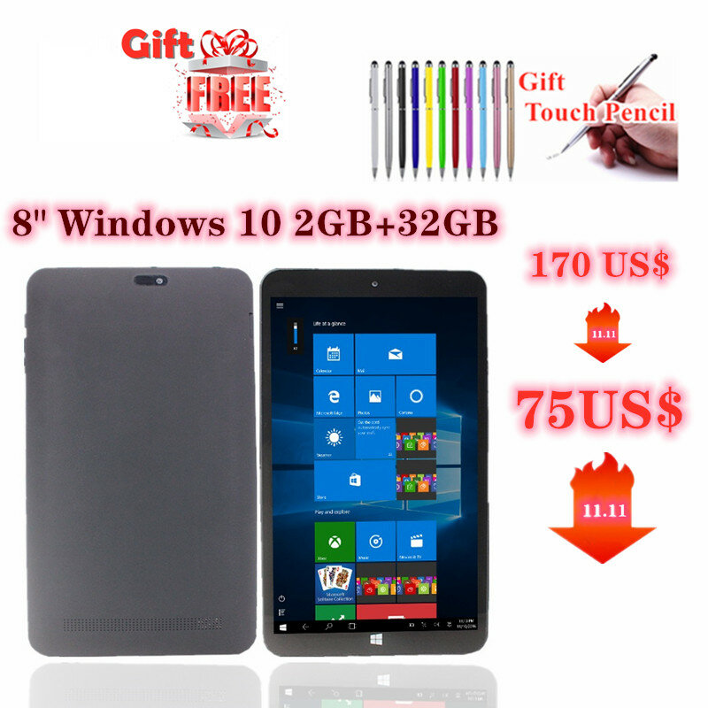 Produk Baru Tablet Pc AR1 8 Inci Sistem Operasi Windows 10 Quad Core 1280*800 IPS 2 + 32GB 32-Bit, Tablet Prosesor X64-based
