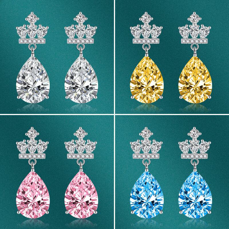 European and American fashion droplets S925 silver needle color zircon tassel long flower earrings wedding ladies jewelry