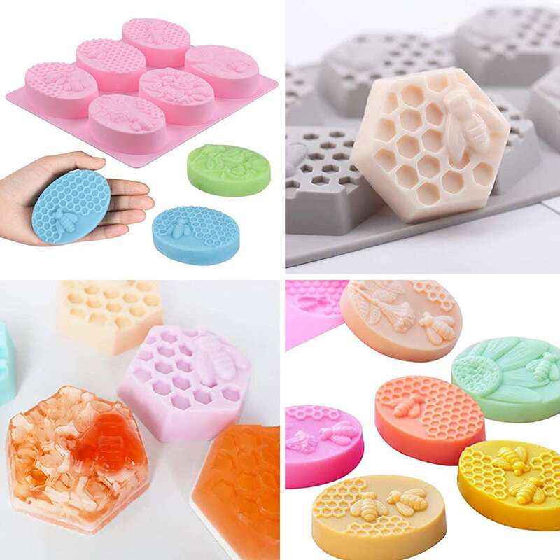 Moldes de silicona para jabón de panal de abeja 3D, herramienta de decoración de fiesta, ovalada, flor de abeja y planta, DIY