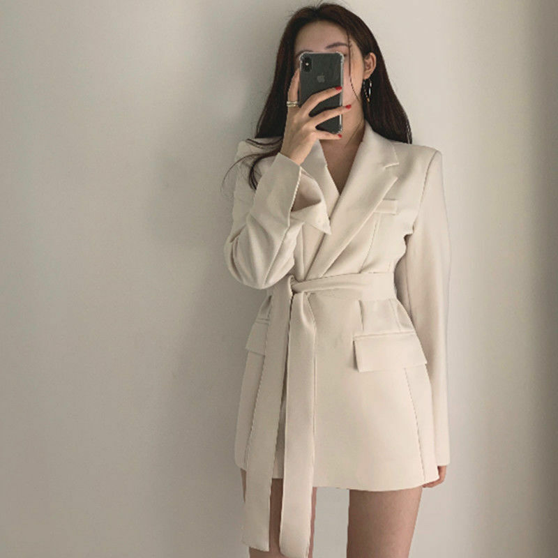 2022 terno jaqueta feminina primavera verão cor sólida versão coreana design estilo britânico lady feminino longo blazer moda