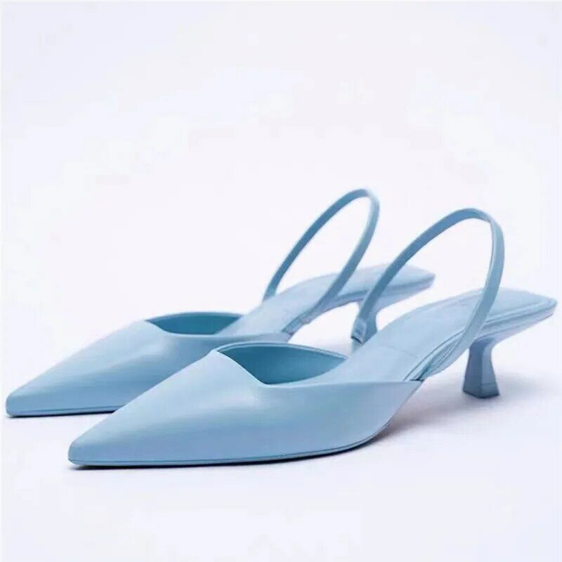 ฤดูร้อนผู้หญิงรองเท้าแตะ Poined Toe Single รองเท้า Stiletto ส้นกลางรองเท้าส้นสูงงานแต่งงานหรูหรารองเท้าแต...