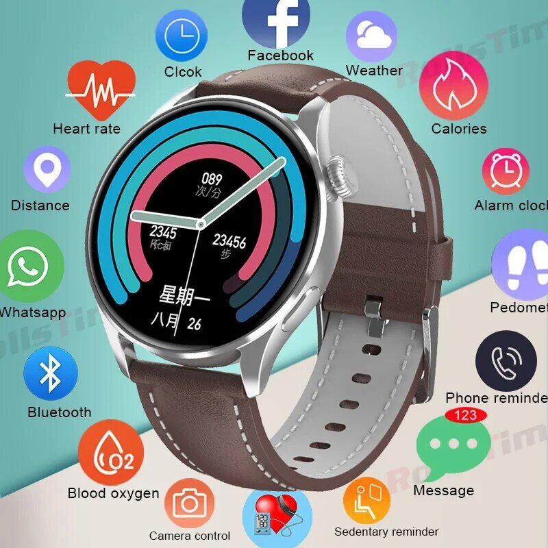 Rollstimi Voor Telefoon Xiaomi Huawei Horloge Smart Horloge Mannen Lady Bluetooth Call Waterdichte Sport Hartslag Fitness Smartwristband