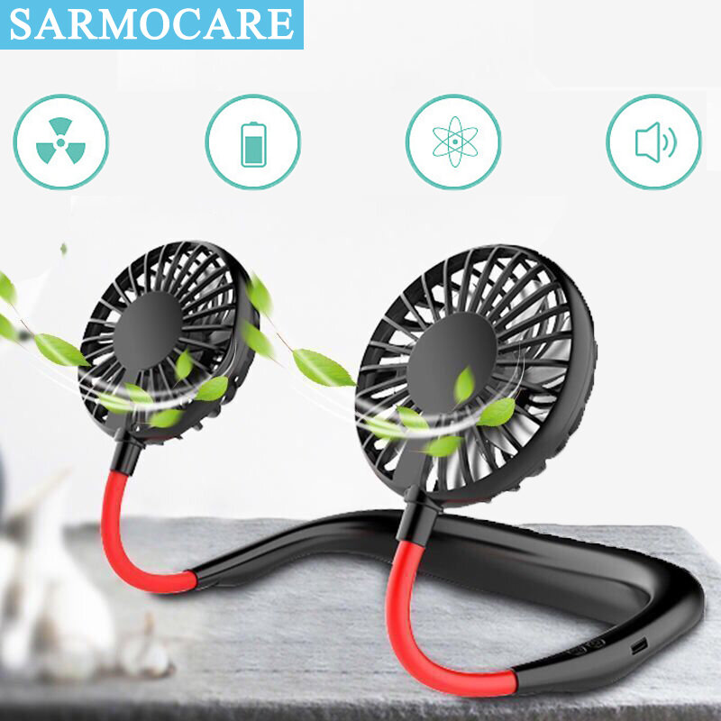 Sarmocare-Mini ventilador portátil colgante, enfriador de aire de manos libres recargable con USB, para verano