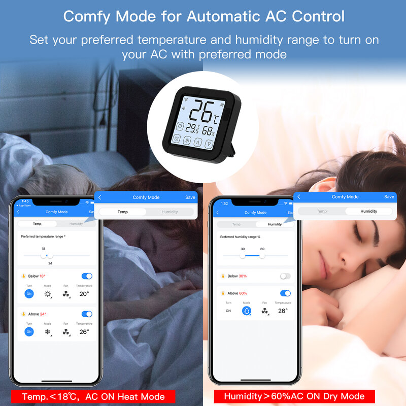 MOES-Tuya WiFi IR 온도 조절기 컨트롤러, LCD 화면 터치 버튼 무선 원격 내장 온도 및 습도 센서 alexa