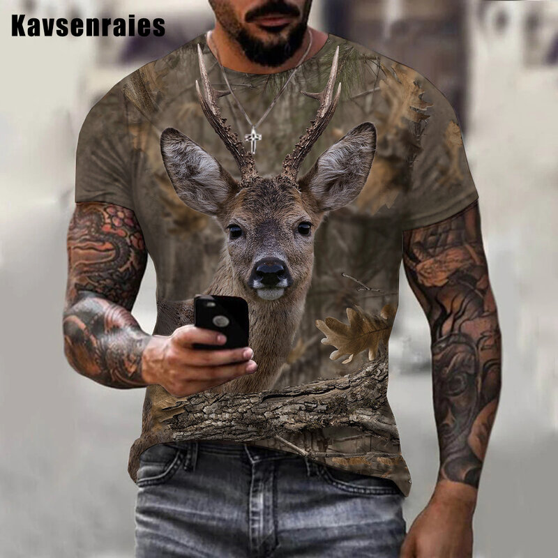 T-shirt à manches courtes pour hommes et femmes, Camouflage de haute qualité, animaux de chasse, cerf Sika 3D, loisirs d'été, Harajuku