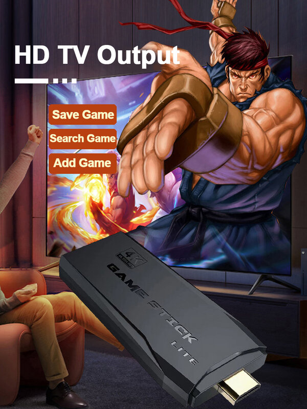 Konsol Video Game TV HD, stik Game 4K 128 GB 20000 Game Retro untuk PS1/GBA/Dendy/MAME/SEGA mendukung 4 pemain menyimpan/Mencari/menambahkan