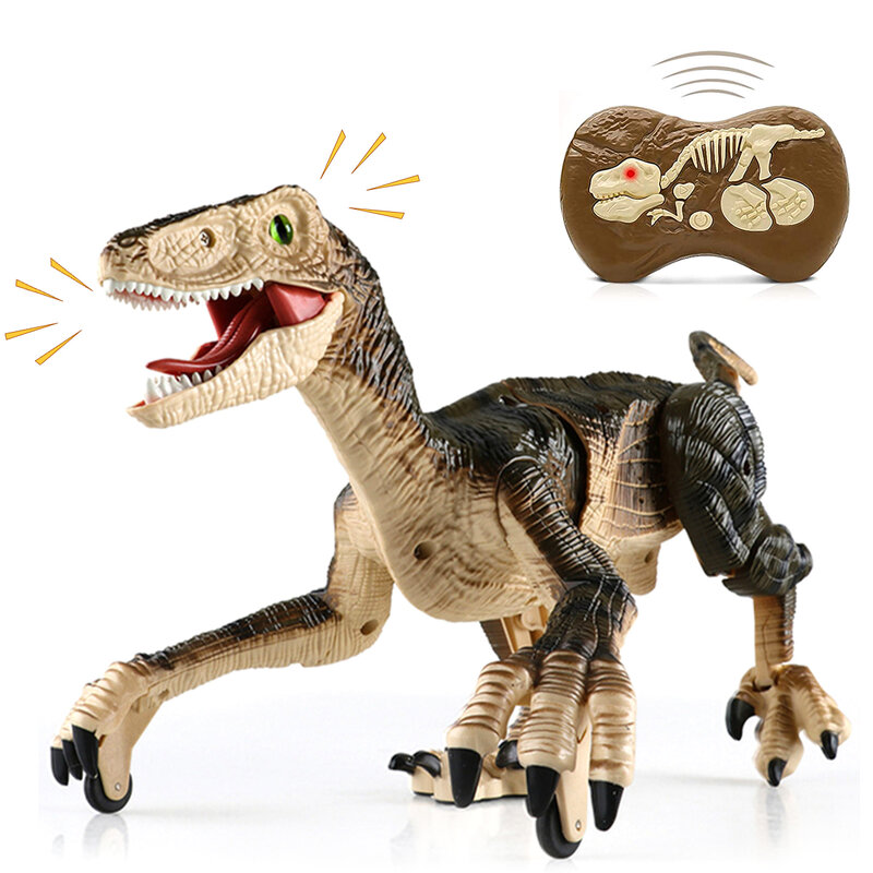 2.4G RC دمى الديناصور الجوراسي التحكم عن بعد ديناصور لعبة محاكاة المشي RC روبوت مع الإضاءة الصوت دينو الاطفال هدية عيد الميلاد
