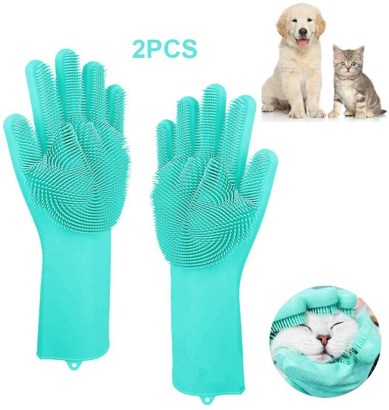 Guantes mágicos para limpieza de mascotas, esponja de silicona para quitar el vello de perros y gatos, con champú, limpiador de lavavajillas